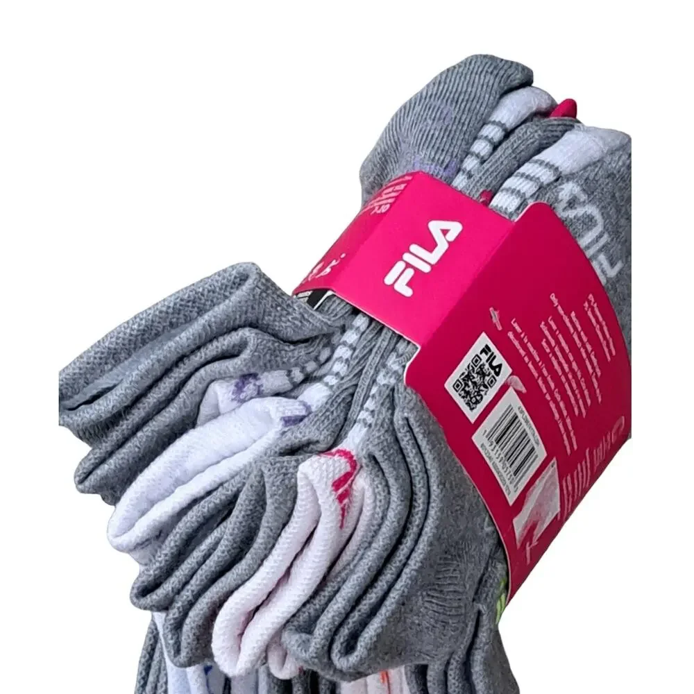 NWT Fila 10 Pairs Comfort Knit Soft Socks Bonus 3 Hair Ties Girls 7 to 10 Shoe